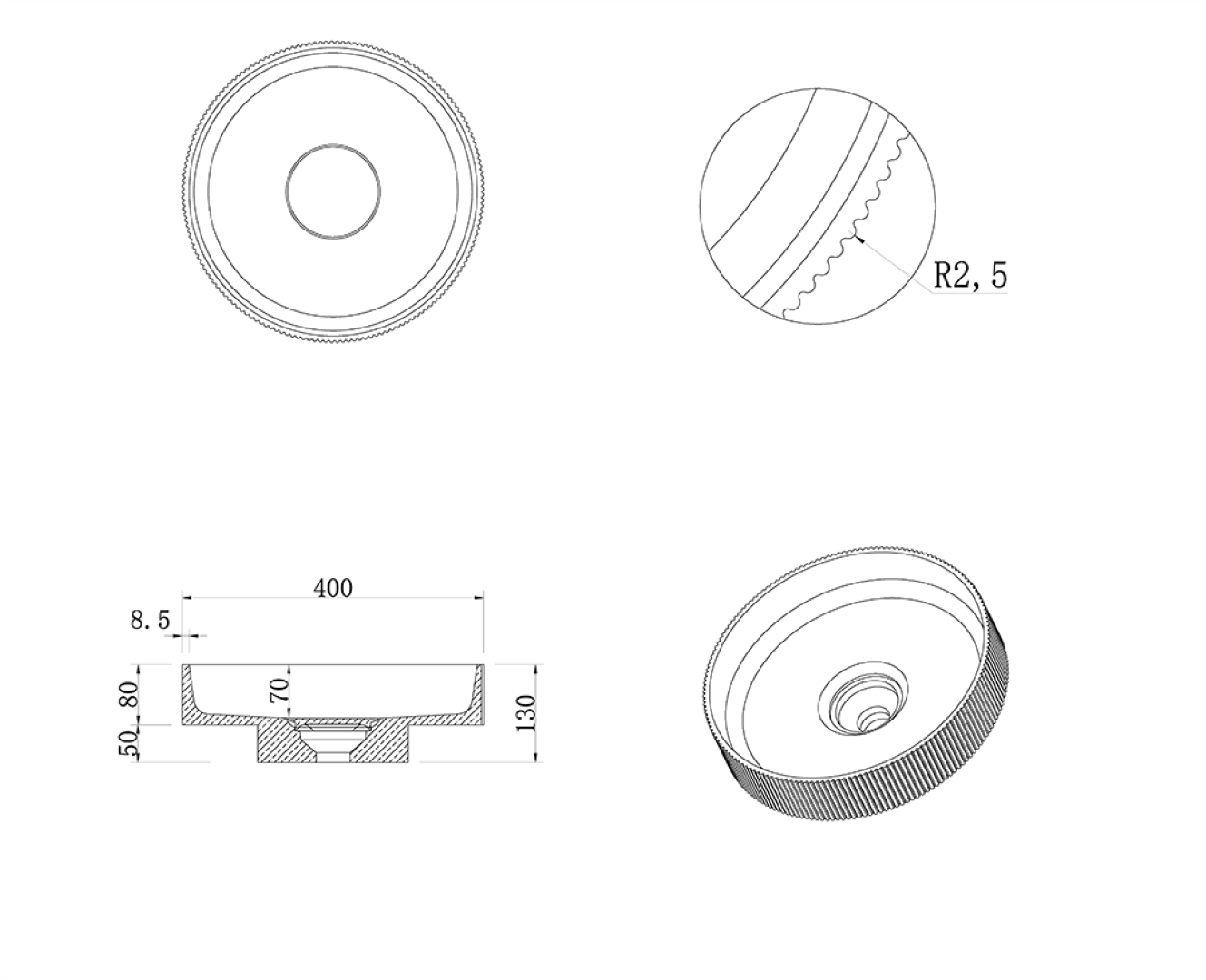 Раковина накладная рифленая Corian 400*130 Matte white + Пьедестал для раковины рифленый Corian 300*720 Matte white