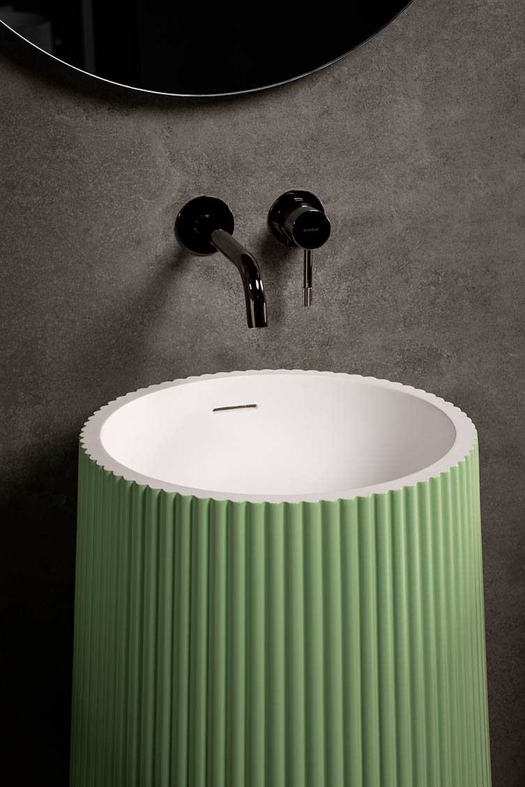 Раковина напольная рифленая Corian 480*480*850 MINT (мятный)