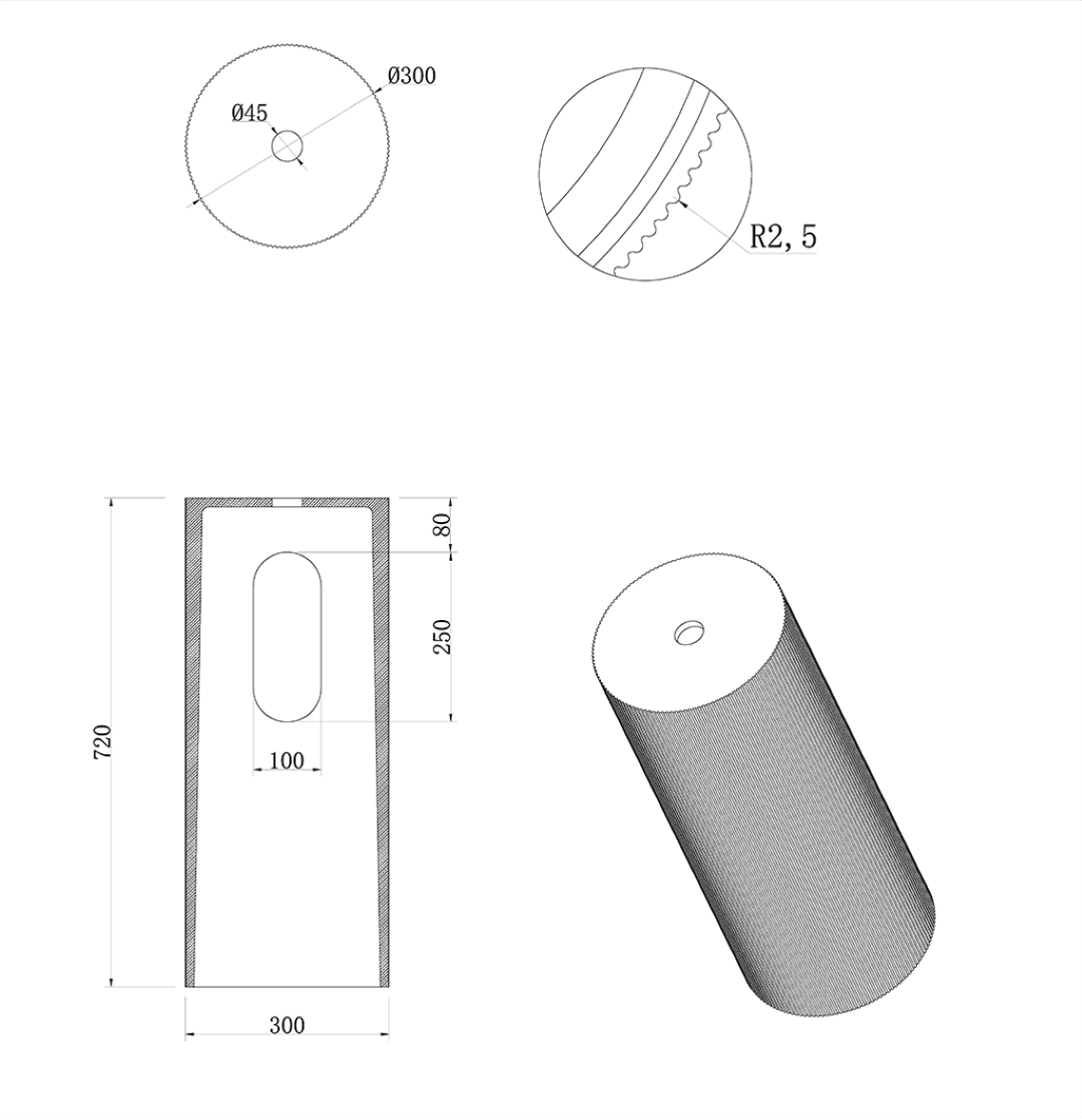 Раковина накладная рифленая Corian 400*130 Matte white + Пьедестал для раковины рифленый Corian 300*720 Matte white