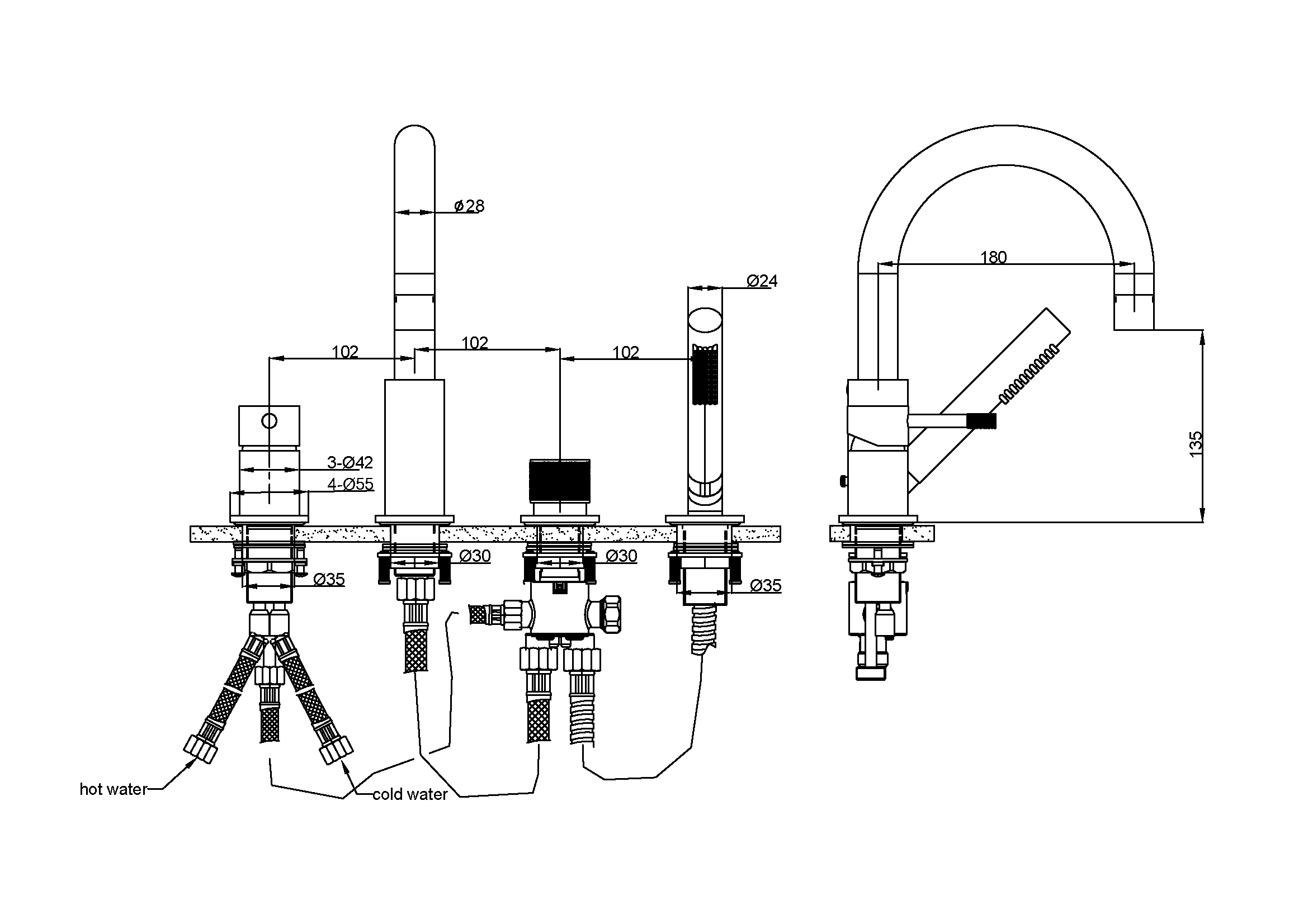 Смеситель врезной на борт ванны UNO Shine Gun Metall