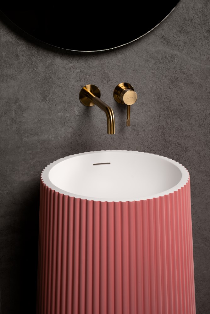 Раковина напольная рифленая Corian 480*480*850 LIGHT PINK (роза)
