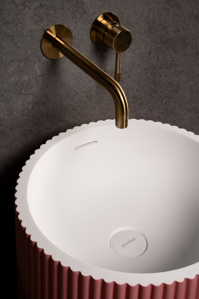 Раковина напольная рифленая Corian 480*480*850 LIGHT PINK (роза)